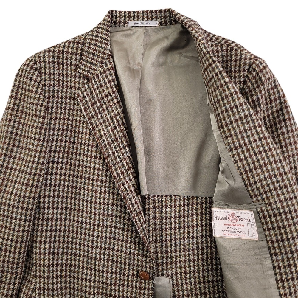 Harris Tweed Blazer Mens 41L Tan Houndstooth Wool Half Lined Sport Coat Jacket